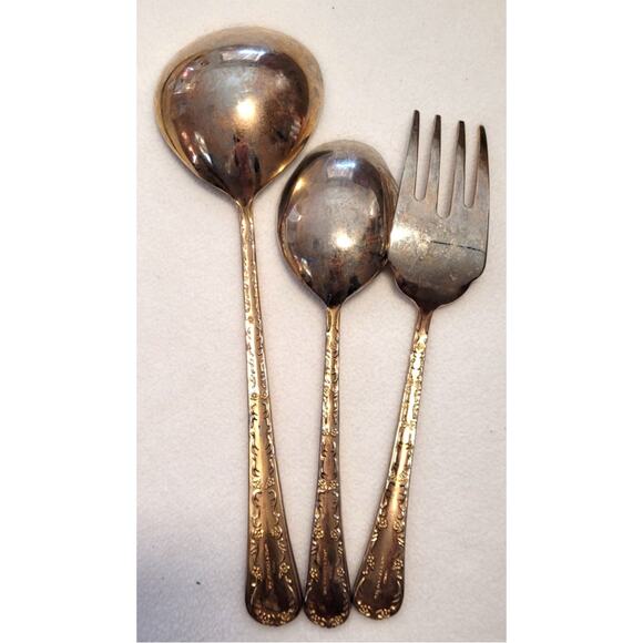 Vtg 90s Wm Rogers Enchanted Rose Gold Electroplate 3 Piece Serving Hostess Set - Picture 5 of 6